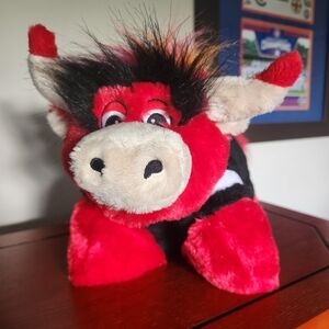 Plush Red and Black Bull Toy